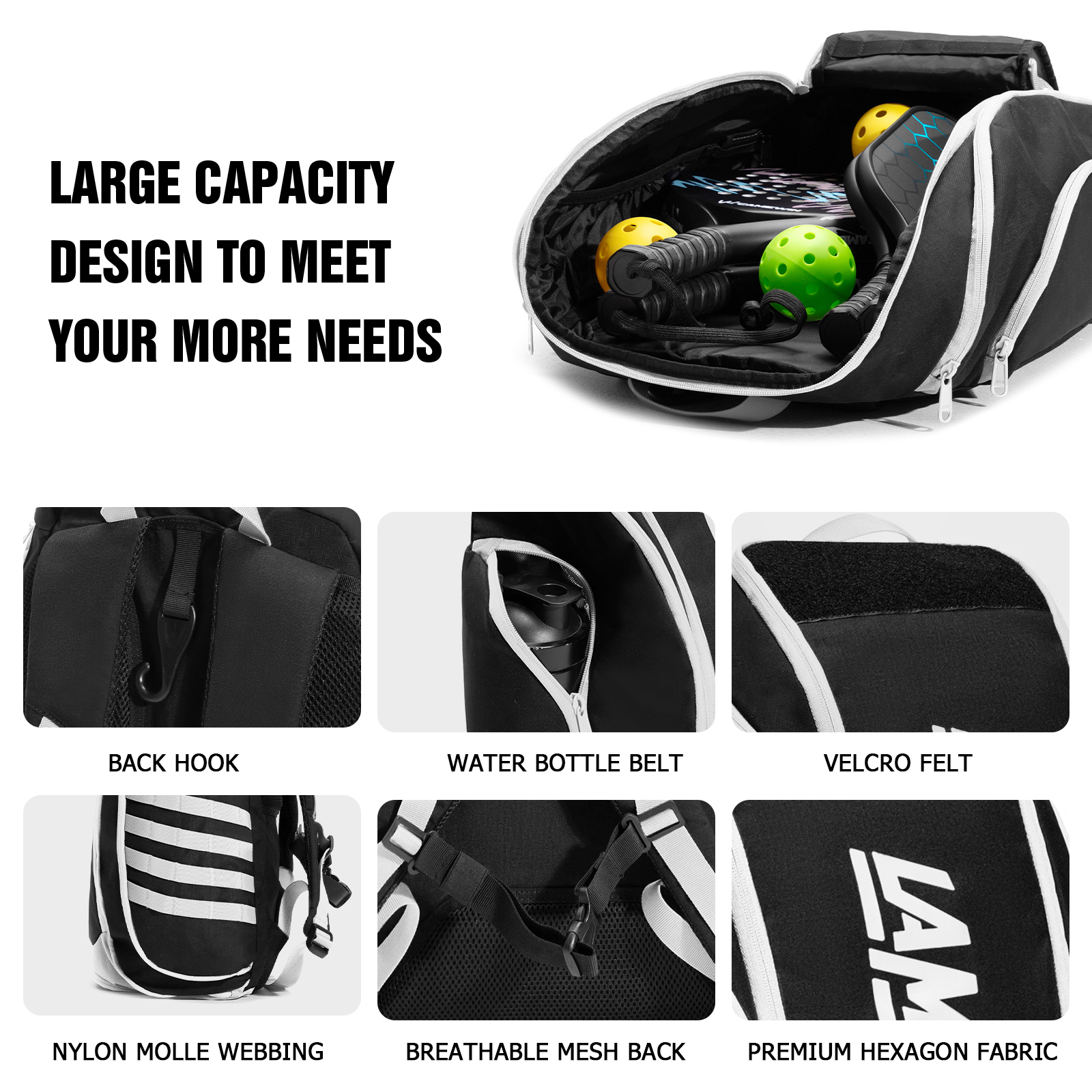 Pickleball Backpack LG-03（White and Black）